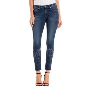 MISS ME Ankle Skinny Jeans 25 Ombré Embroidered Mid-Rise Frayed Hem Whiskering